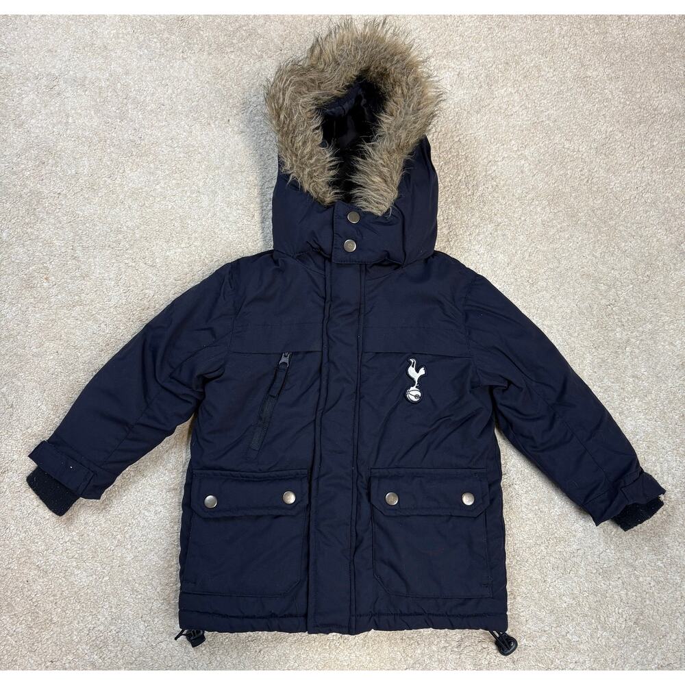 Tottenham Hotspur Kids Toddler Puffer Jacket Faux Fur Hood Size 2/3